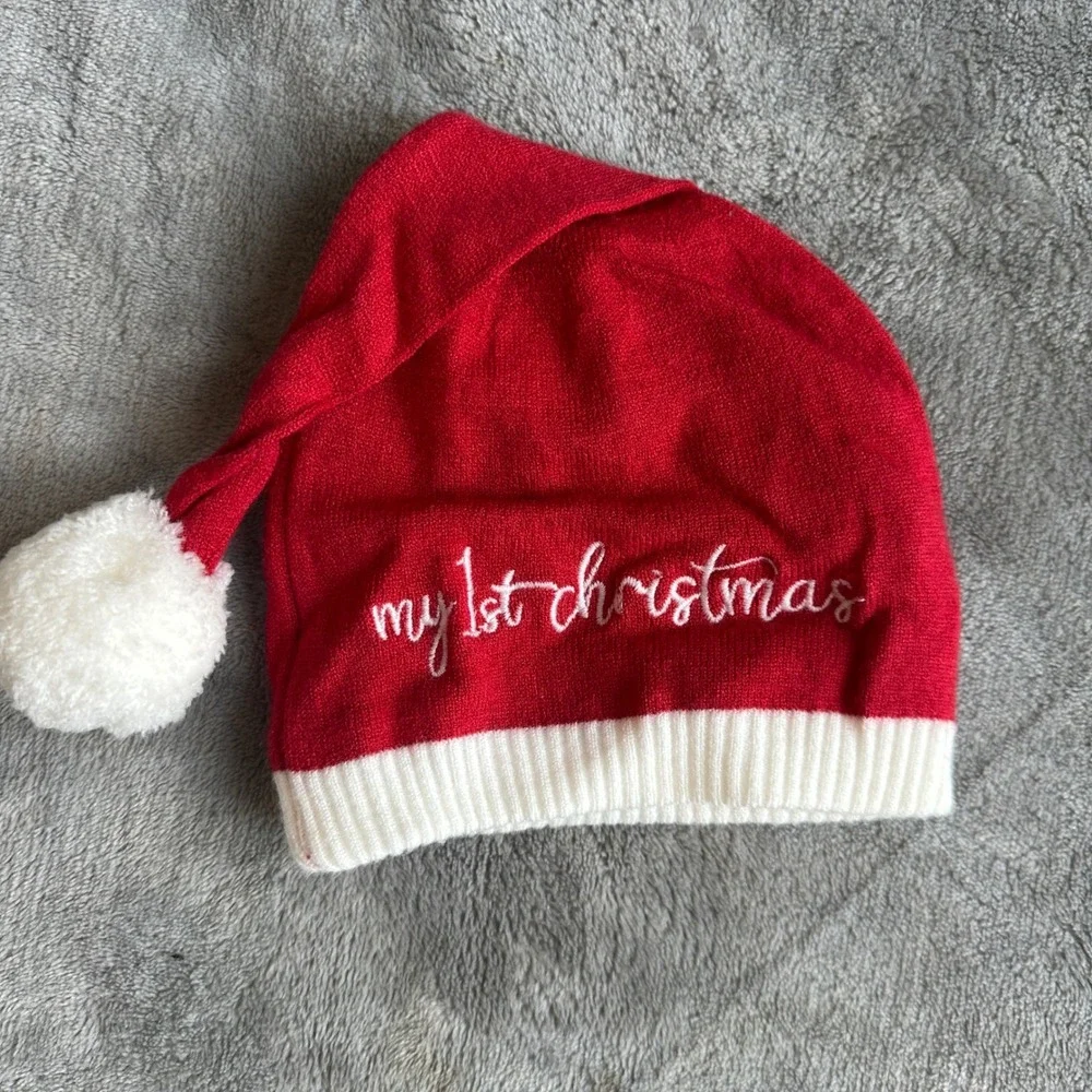 Baby's First Christmas Red Santa Hat White Embroidered Size 6-18 Months